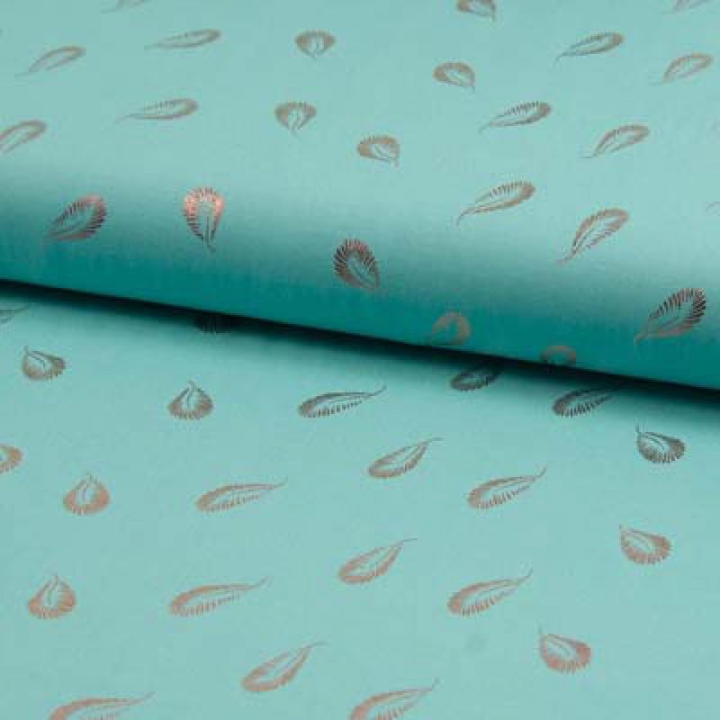 Viscose Chally turquoise feathers hotfoil
