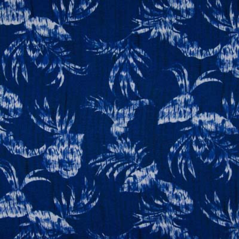 Viscose Twill Feuilles de palmiers bleu jeans