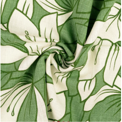 Lin lavé imprimé fleurs sur vert