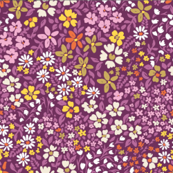 Viscose multicolored flowers on purple