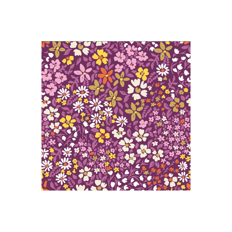 Viscose multicolored flowers on purple