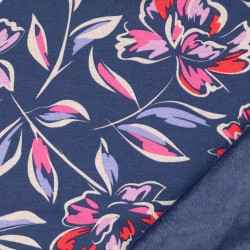 Sweat minky Fleurs sur bleu