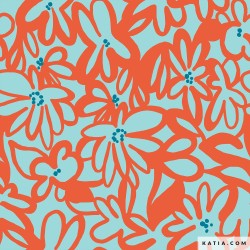 Orange flowers on aqua -...