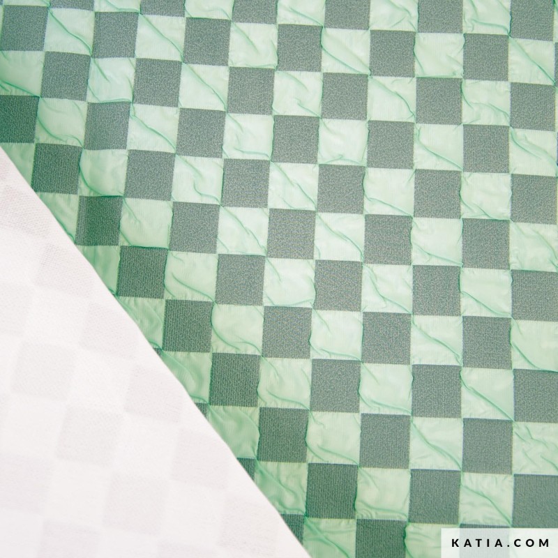 Tissu sac bulle échiquier vert-gris