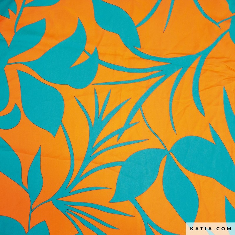 Big flowers petrol on orange Viscose