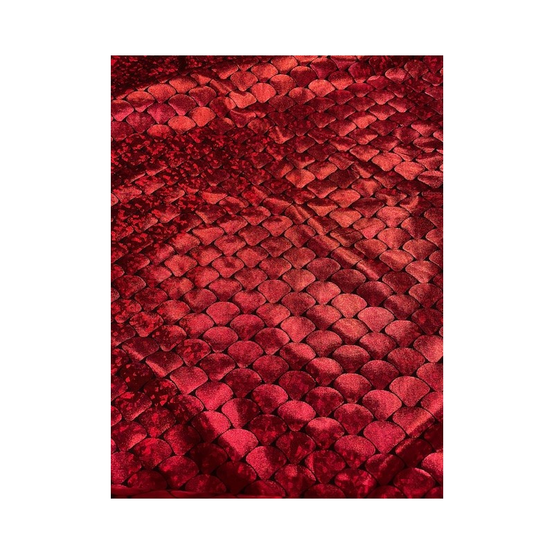 Tissu exténsible metallisé écailles rouge