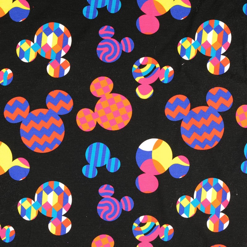 Têtes de mickey multicolores sur noir jersey