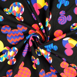 Têtes de mickey multicolores sur noir jersey