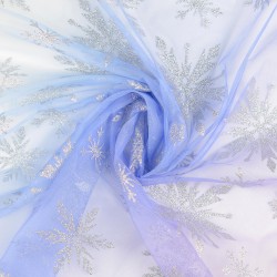 Tulle soft blue-lila with snowflakes
