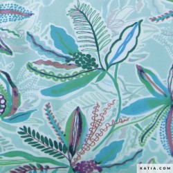 Viscose Chally Feuilles turquoises