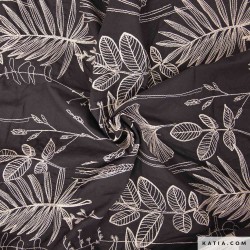 Cotton voile black with nature white embroidery